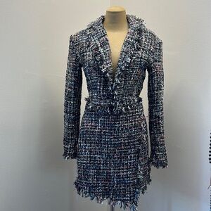 SHEIN Raw Trim Tweed Jacket & Skirt